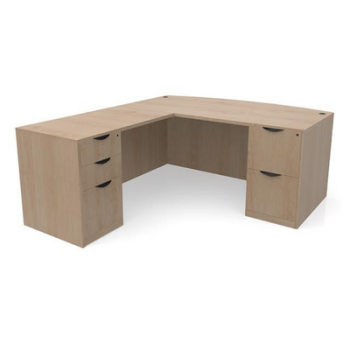Tan L-shaped desk with drawers on both sides